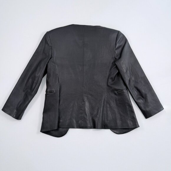 Theory Black Leather 3/4 Sleeve Lindrayia Blazer - Picture 4 of 6